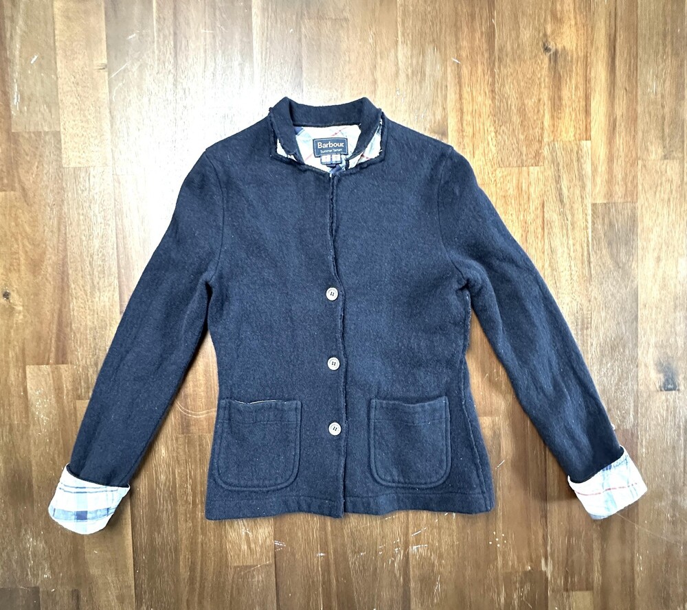 Barbour Knit Blazer Womens 4 Navy Summer Tartan Pockets LKN0810NY91
